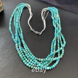 Blue Turquoise Heishi Bead Navajo Sterling Silver Necklace 22 10921