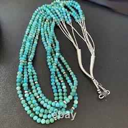 Blue Turquoise Heishi Bead Navajo Sterling Silver Necklace 22 10921