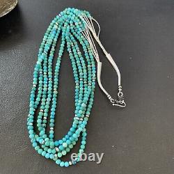 Blue Turquoise Heishi Bead Navajo Sterling Silver Necklace 22 10921