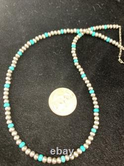 Blue Turquoise Navajo Pearls 4mm Sterling Silver Bead 16 Necklace 94116 Blue Turquoise Navajo Pearls 4mm Sterling Silver Bead 16 Necklace 94116