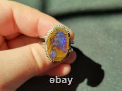 Boho Opal Ring Sterling Silver Size 9.5 Australian Boulder made by Moon Haus