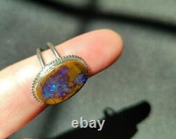 Boho Opal Ring Sterling Silver Size 9.5 Australian Boulder made by Moon Haus