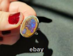 Boho Opal Ring Sterling Silver Size 9.5 Australian Boulder made by Moon Haus