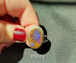 Boho Opal Ring Sterling Silver Size 9.5 Australian Boulder made by Moon Haus