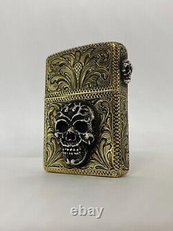Brass, Armor Wall Zippo Lighter Sterling Silver Accents Hand Engraved Made USA