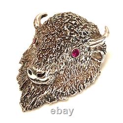 Buffalo Head Sterling Silver Brooch Native American Hand Made Fine Crafting RARE