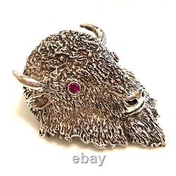 Buffalo Head Sterling Silver Brooch Native American Hand Made Fine Crafting RARE