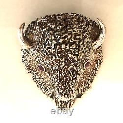 Buffalo Head Sterling Silver Brooch Native American Hand Made Fine Crafting RARE