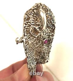 Buffalo Head Sterling Silver Brooch Native American Hand Made Fine Crafting RARE