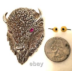 Buffalo Head Sterling Silver Brooch Native American Hand Made Fine Crafting RARE