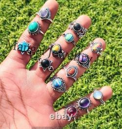 Calsilica & Mix Gemstone 925 Sterling Silver Plated Rings Fashion Lot Jewellery