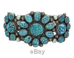 Calvin Martinez, Bracelet, Spider Web Turquoise, Sterling Silver, Navajo Made, 6.25