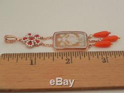 Cameo Coral Pendant 22Kt Pink Gold over Sterling Silver Made in Italy