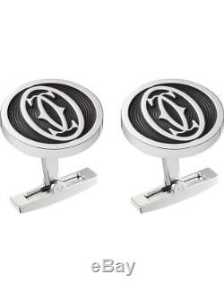 Cartier Double C Large Logo Decor Cufflinks Sterling Silver 925 Made in France