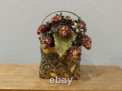 Cartier Hand Made Sterling Silver Strawberry & Wild Flowers Basket Figurine