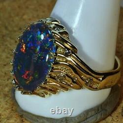 Certified Natural Black Opal 925 Sterling Silver Handmade Ring Gift Free Ship