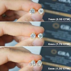 Certified VVS Moissanite Solitaire Stud Earrings 925 Sterling Silver 14K Gold