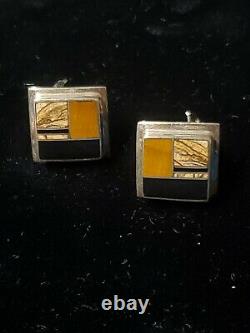 Charles Willie Sterling Silver Inlay Native Earrings. 75 American Made (G1)