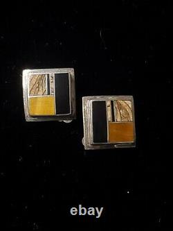 Charles Willie Sterling Silver Inlay Native Earrings. 75 American Made (G1)