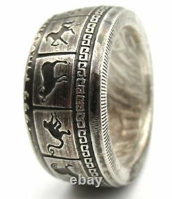 Chinese Zodiac coin ring. Made from pure. 999 Silver coin. Good luck ring