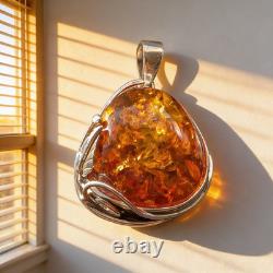 Chunky Hand Made Sterling Silver and Baltic Amber Pendant 15.6g
