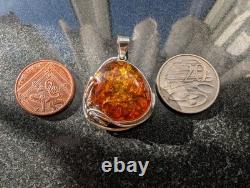 Chunky Hand Made Sterling Silver and Baltic Amber Pendant 15.6g