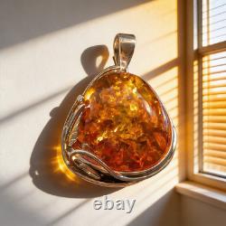 Chunky Hand Made Sterling Silver and Baltic Amber Pendant 15.6g