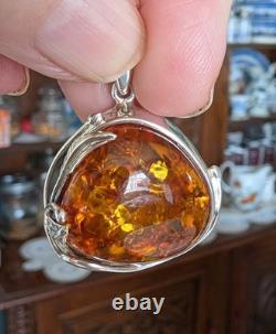 Chunky Hand Made Sterling Silver and Baltic Amber Pendant 15.6g