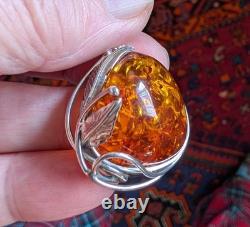 Chunky Hand Made Sterling Silver and Baltic Amber Pendant 15.6g