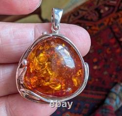 Chunky Hand Made Sterling Silver and Baltic Amber Pendant 15.6g