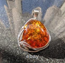 Chunky Hand Made Sterling Silver and Baltic Amber Pendant 15.6g