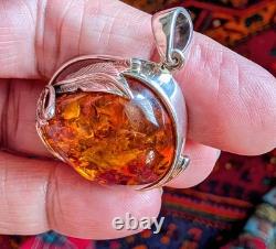 Chunky Hand Made Sterling Silver and Baltic Amber Pendant 15.6g