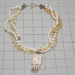 Citrine and Freshwater Pearl necklace Sterling silver beads & Clasp Artisan Made