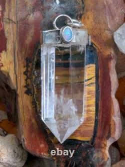 Clear Terminated Quartz Ethiopian Opal Artisan Made Sterling Silver Pendant. A5a