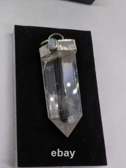 Clear Terminated Quartz Ethiopian Opal Artisan Made Sterling Silver Pendant. A5a
