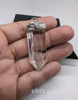 Clear Terminated Quartz Ethiopian Opal Artisan Made Sterling Silver Pendant. A5a