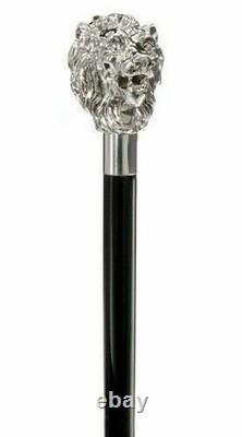 Concord Lion Head 925 Sterling Silver Handle Men's Walking Cane Made In Italy