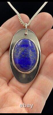 Contemporary hand made sterling silver. 925 Pendant with large Lapis l