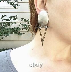 Cool Postmodern Studio Made Sterling Silver & Bronze Earrings, 1992 Vintage Clip