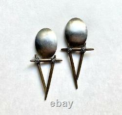 Cool Postmodern Studio Made Sterling Silver & Bronze Earrings, 1992 Vintage Clip