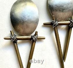 Cool Postmodern Studio Made Sterling Silver & Bronze Earrings, 1992 Vintage Clip