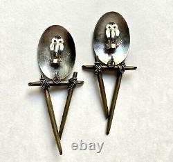 Cool Postmodern Studio Made Sterling Silver & Bronze Earrings, 1992 Vintage Clip