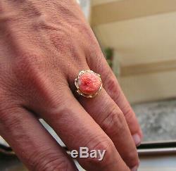 Coral Original Natural Heart Ring Silver Gold Made In Italy Handmade Size 8