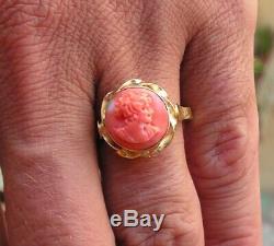Coral Original Natural Heart Ring Silver Gold Made In Italy Handmade Size 8
