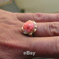 Coral Original Natural Heart Ring Silver Gold Made In Italy Handmade Size 8