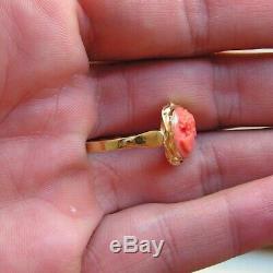 Coral Original Natural Heart Ring Silver Gold Made In Italy Handmade Size 8