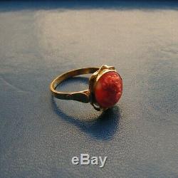 Coral Original Natural Heart Ring Silver Gold Made In Italy Handmade Size 8