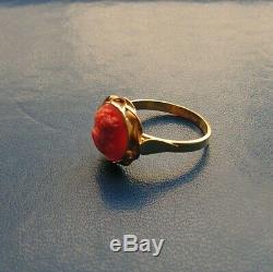 Coral Original Natural Heart Ring Silver Gold Made In Italy Handmade Size 8