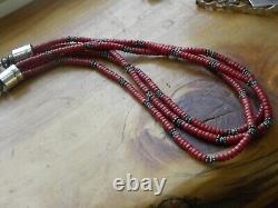 Coral Rondelles Sterling Silver Hand Made 3 Strand Necklace D Coriz 18to 21