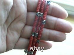 Coral Rondelles Sterling Silver Hand Made 3 Strand Necklace D Coriz 18to 21